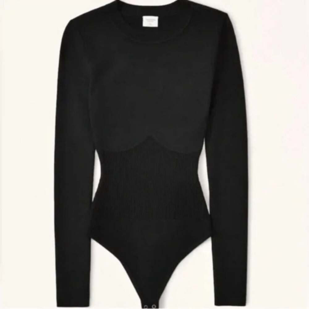 Abercrombie & Fitch Black Ribbed Corset Bodysuit